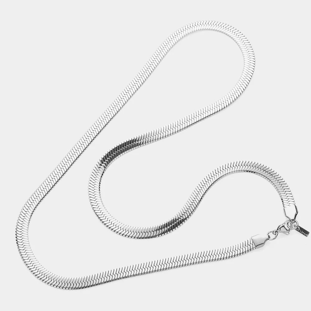 Stainless Steel Herringbone Chain Metal Necklace
